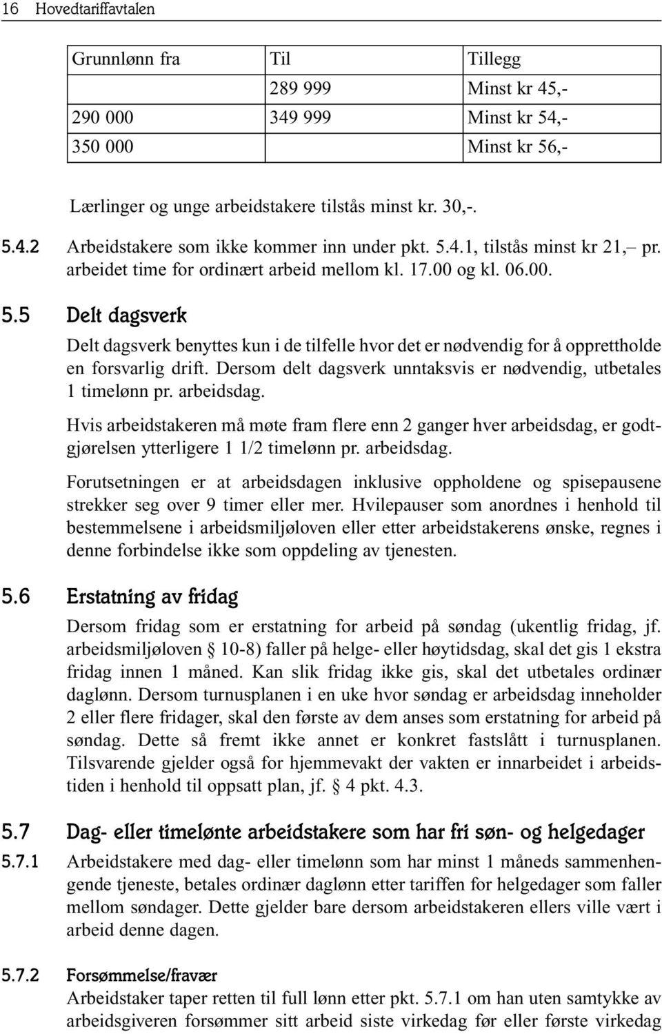 5 Delt dagsverk Delt dagsverk benyttes kun i de tilfelle hvor det er nødvendig for å opprettholde en forsvarlig drift. Dersom delt dagsverk unntaksvis er nødvendig, utbetales 1 timelønn pr.