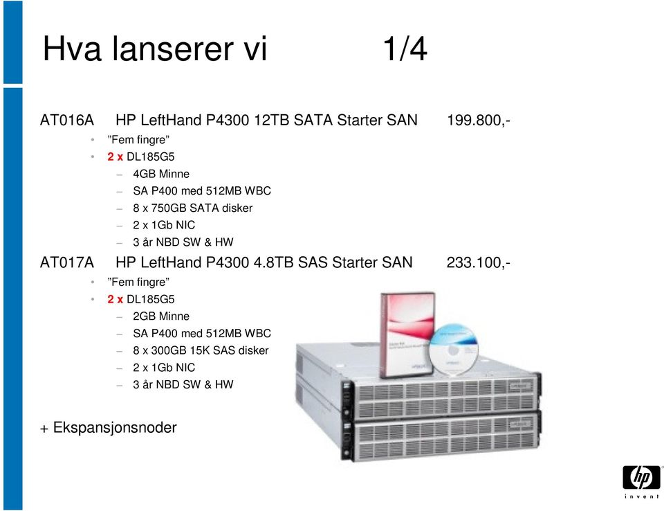 NIC 3 år NBD SW & HW AT017A HP LeftHand P4300 4.8TB SAS Starter SAN 233.