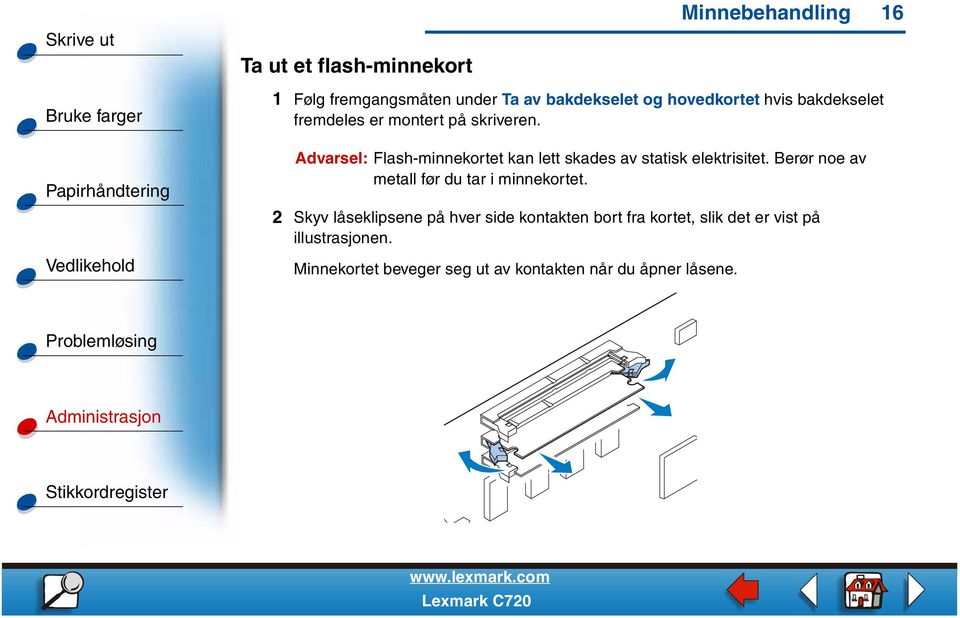 Advarsel: Flash-minnekortet kan lett skades av statisk elektrisitet.