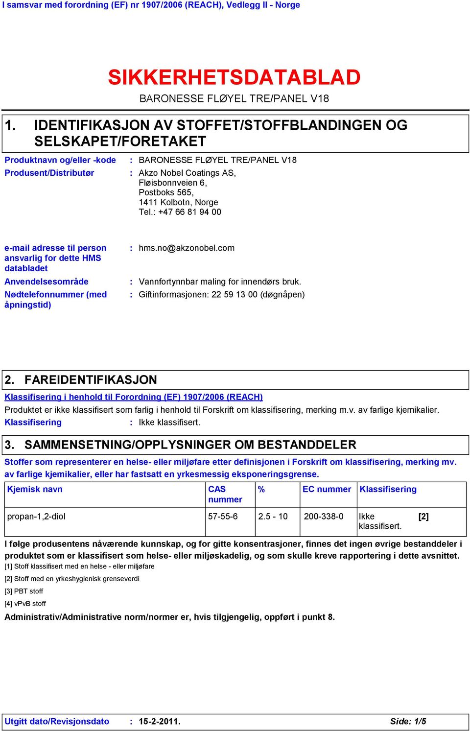 Nobel Coatings AS, Fløisbonnveien 6, Postboks 565, 1411 Kolbotn, Norge Tel.