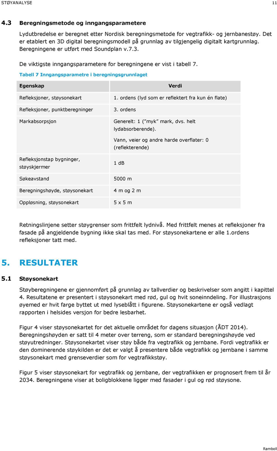 Tabell 7 Inngangsparametre i beregningsgrunnlaget Egenskap Refleksjoner, støysonekart Refleksjoner, punktberegninger Markabsorpsjon Verdi 1. ordens (lyd som er reflektert fra kun én flate) 3.