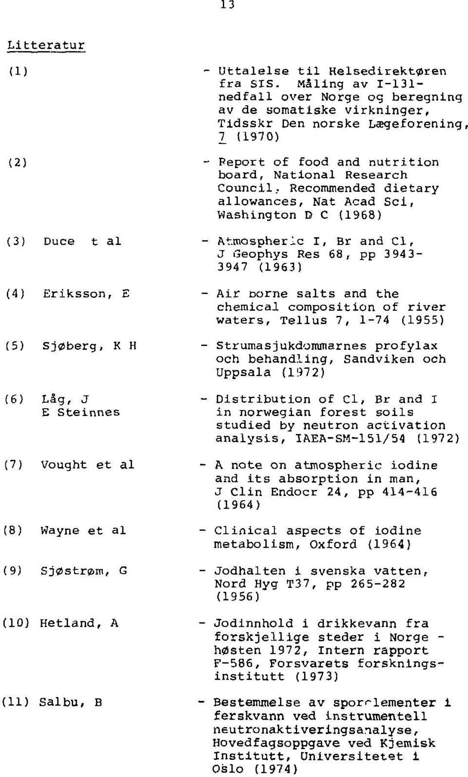 Måling av 1-131- nedfall over Norge og beregning av de somatiske virkninger, Tidsskr Den norske Lægeiorening, 7 (1970) Peport of food and nutrition board, National Research Council, Recommended