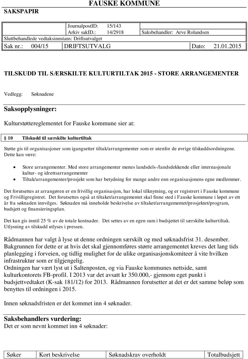 Støtte gis til organisasjoner som igangsetter tiltak/arrangementer som er utenfor de øvrige tilskuddsordningene. Dette kan være: Store arrangementer.