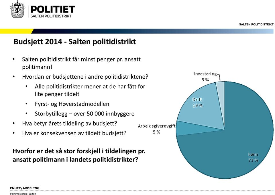 Alle politidistrikter mener at de har fått for lite penger tildelt Fyrst- og Høverstadmodellen Storbytillegg over