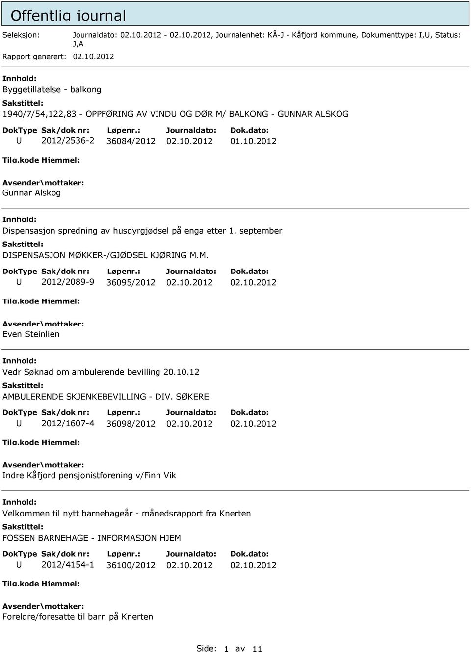 september DSPENSASJON MØKKER-/GJØDSEL KJØRNG M.M. 2012/2089-9 36095/2012 Even Steinlien Vedr Søknad om ambulerende bevilling 20.10.12 AMBLERENDE SKJENKEBEVLLNG - DV.