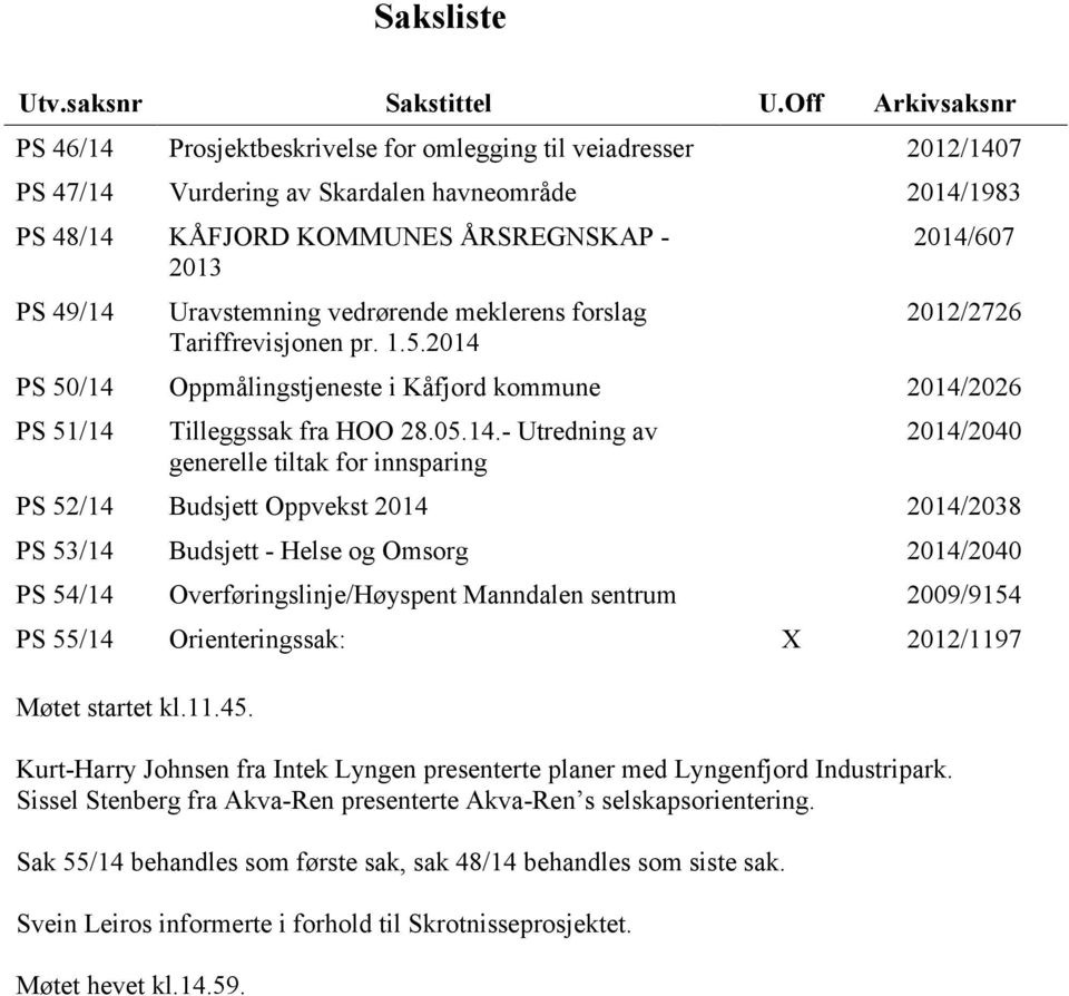 Uravstemning vedrørende meklerens forslag Tariffrevisjonen pr. 1.5.2014 