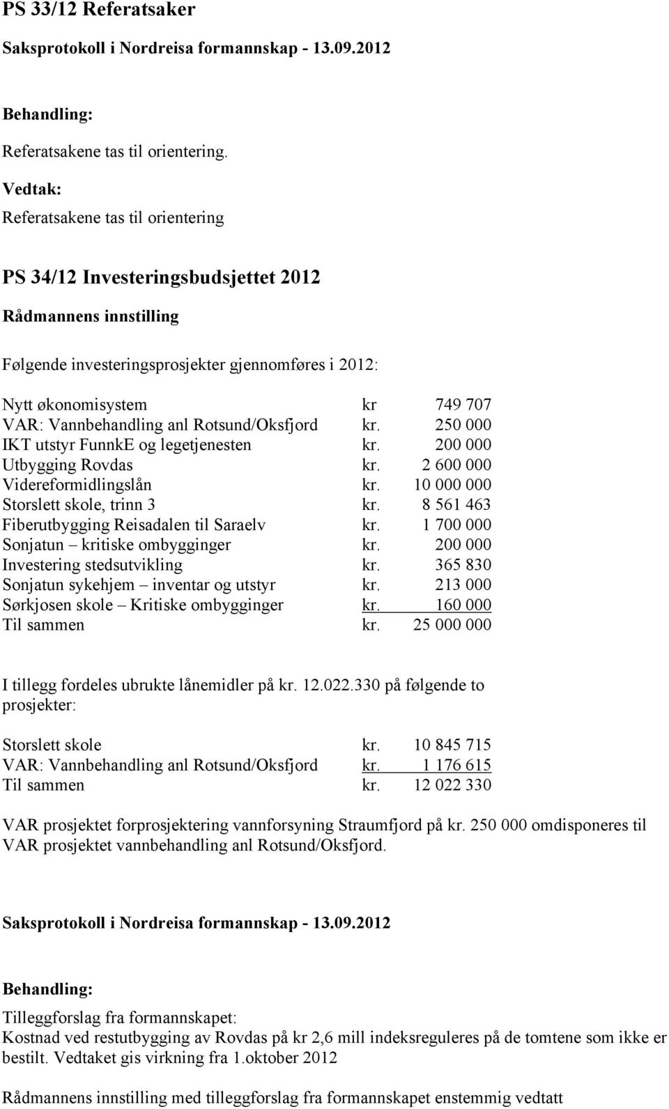 250 000 IKT utstyr FunnkE og legetjenesten kr. 200 000 Utbygging Rovdas kr. 2 600 000 Videreformidlingslån kr. 10 000 000 Storslett skole, trinn 3 kr.