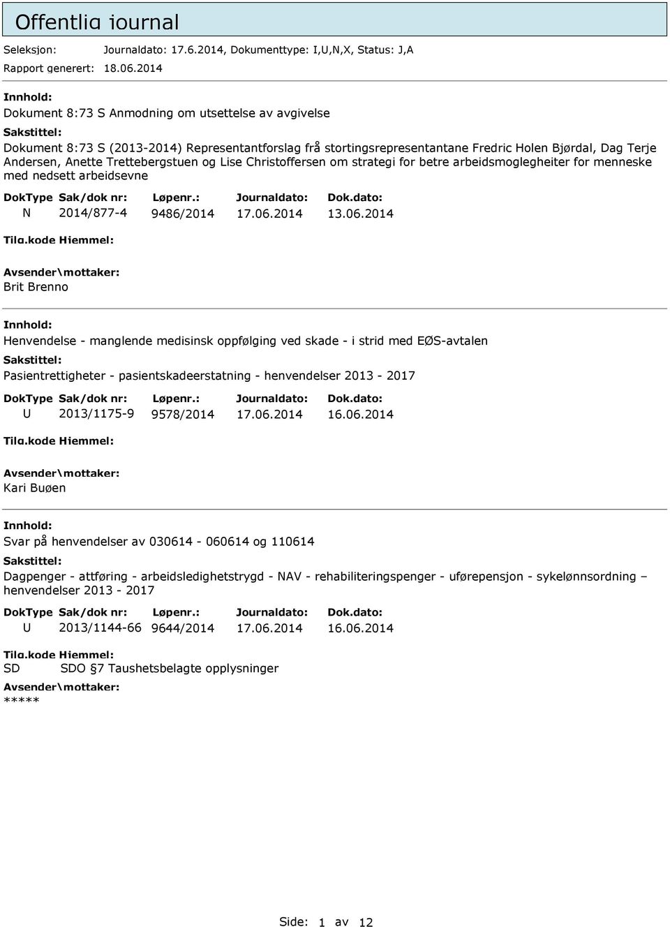 Trettebergstuen og Lise Christoffersen om strategi for betre arbeidsmoglegheiter for menneske med nedsett arbeidsevne N 2014/877-4 9486/2014 13.06.