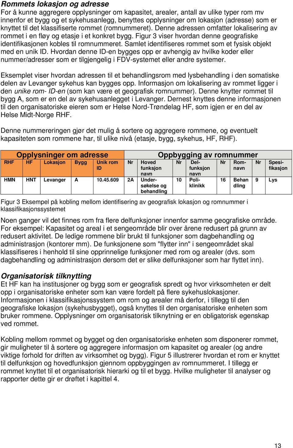 Figur 3 viser hvordan denne geografiske identifikasjonen kobles til romnummeret. Samlet identifiseres rommet som et fysisk objekt med en unik ID.