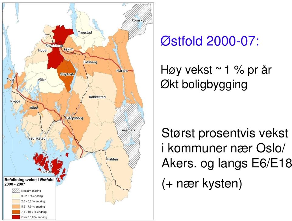 vekst i kommuner nær Oslo/ Akers.