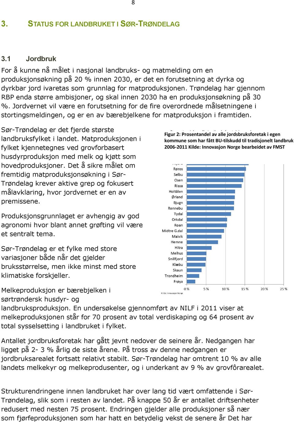 matproduksjonen. Trøndelag har gjennom RBP enda større ambisjoner, og skal innen 2030 ha en produksjonsøkning på 30 %.