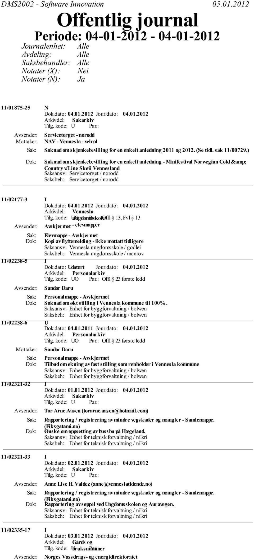 velrol Søknad om skjenkebevilling for en enkelt anledning 2011 og 2012. (Se tidl. sak 11/00729.