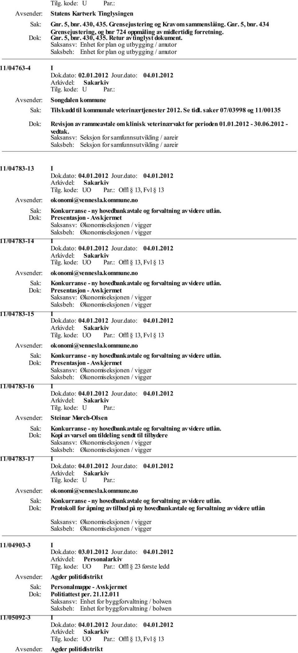 saker 07/03998 og 11/00135 Revisjon av rammeavtale om klinisk veterinærvakt for perioden 01.01.2012-30.06.2012 - vedtak.