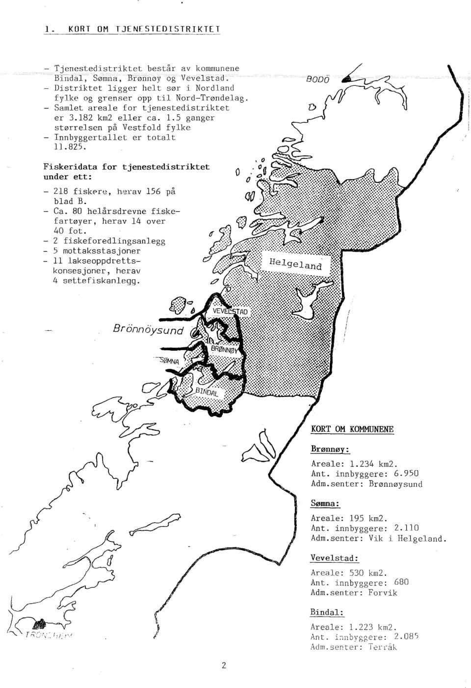 BODD Fiskeridata for tjenestedistriktet under ett: 218 fiskere, h~rav 156 på bad B. - Ca. 80 heårsdrevne fiskefartøyer, herav 14 over 40 fot.