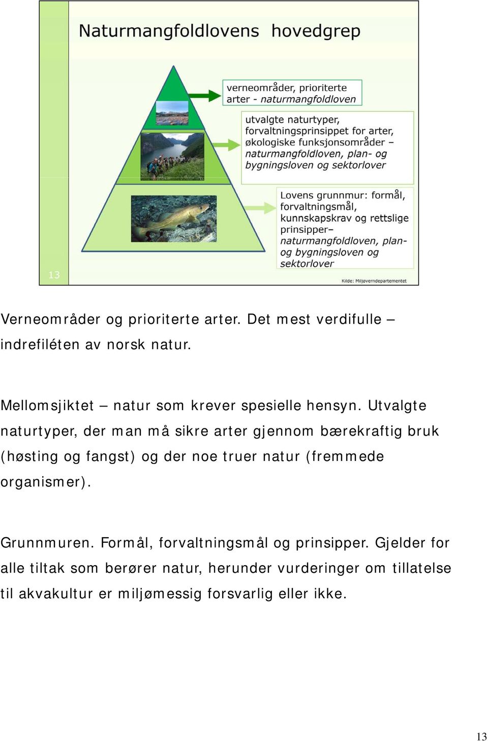 Utvalgte naturtyper, der man må sikre arter gjennom bærekraftig bruk (høsting og fangst) og der noe truer natur