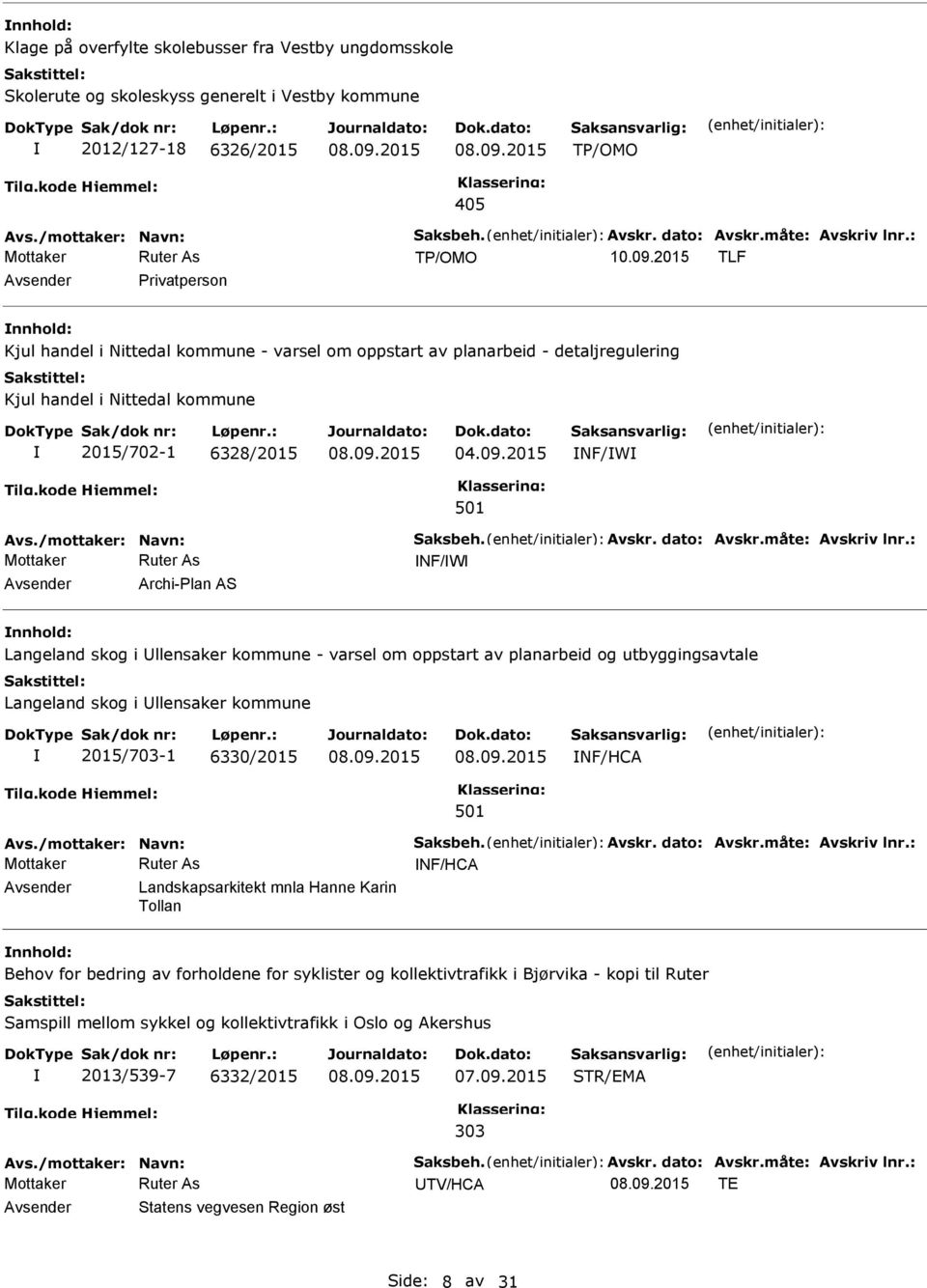 2015 NF/W Avs./mottaker: Navn: Saksbeh. Avskr. dato: Avskr.måte: Avskriv lnr.