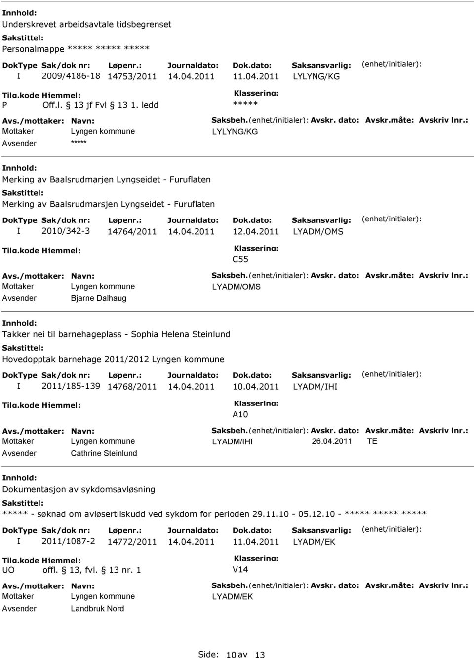 Takker nei til barnehageplass - Sophia Helena Steinlund Hovedopptak barnehage 2011/2012 2011/185-139 14768/2011 10.04.