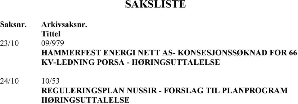 KONSESJONSSØKNAD FOR 66 KV-LEDNING PORSA -