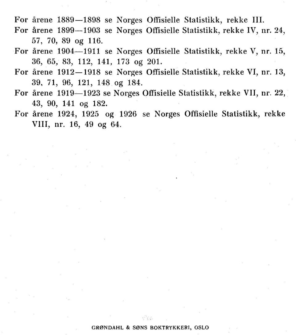 Fr årene 99 se Nrges Offisielle Statistikk, rekke V nr., 6, 6, 8,,, 7 g.