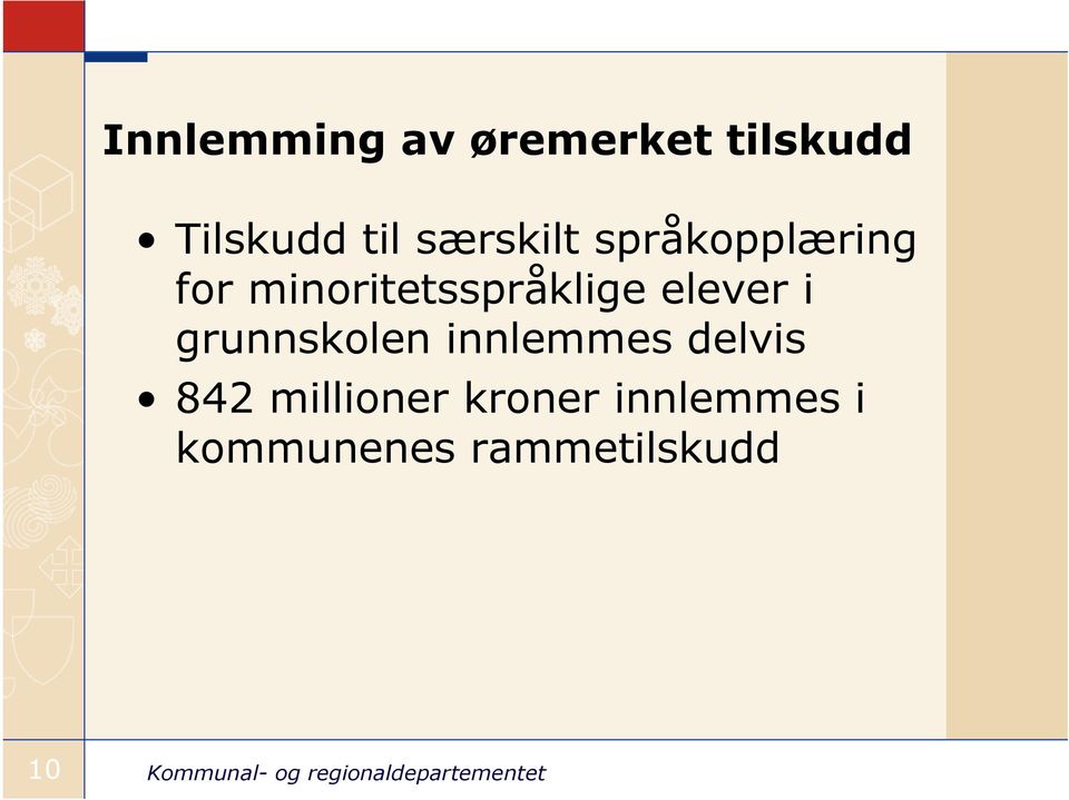 elever i grunnskolen innlemmes delvis 842