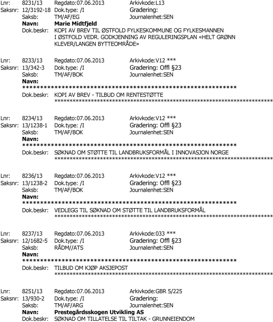 2013 Arkivkode:V12 *** Saksnr: 13/342-3 Dok.type: /I Gradering: Offl 23 Saksb: TM/AF/BOK Journalenhet:SEN Dok.beskr: KOPI AV BREV - TILBUD OM RENTESTØTTE ************ Lnr: 8234/13 Regdato:07.06.