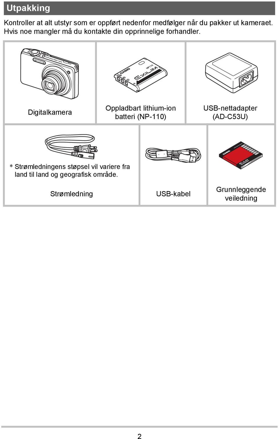 Digitalkamera Oppladbart lithium-ion batteri (NP-110) USB-nettadapter (AD-C53U) *
