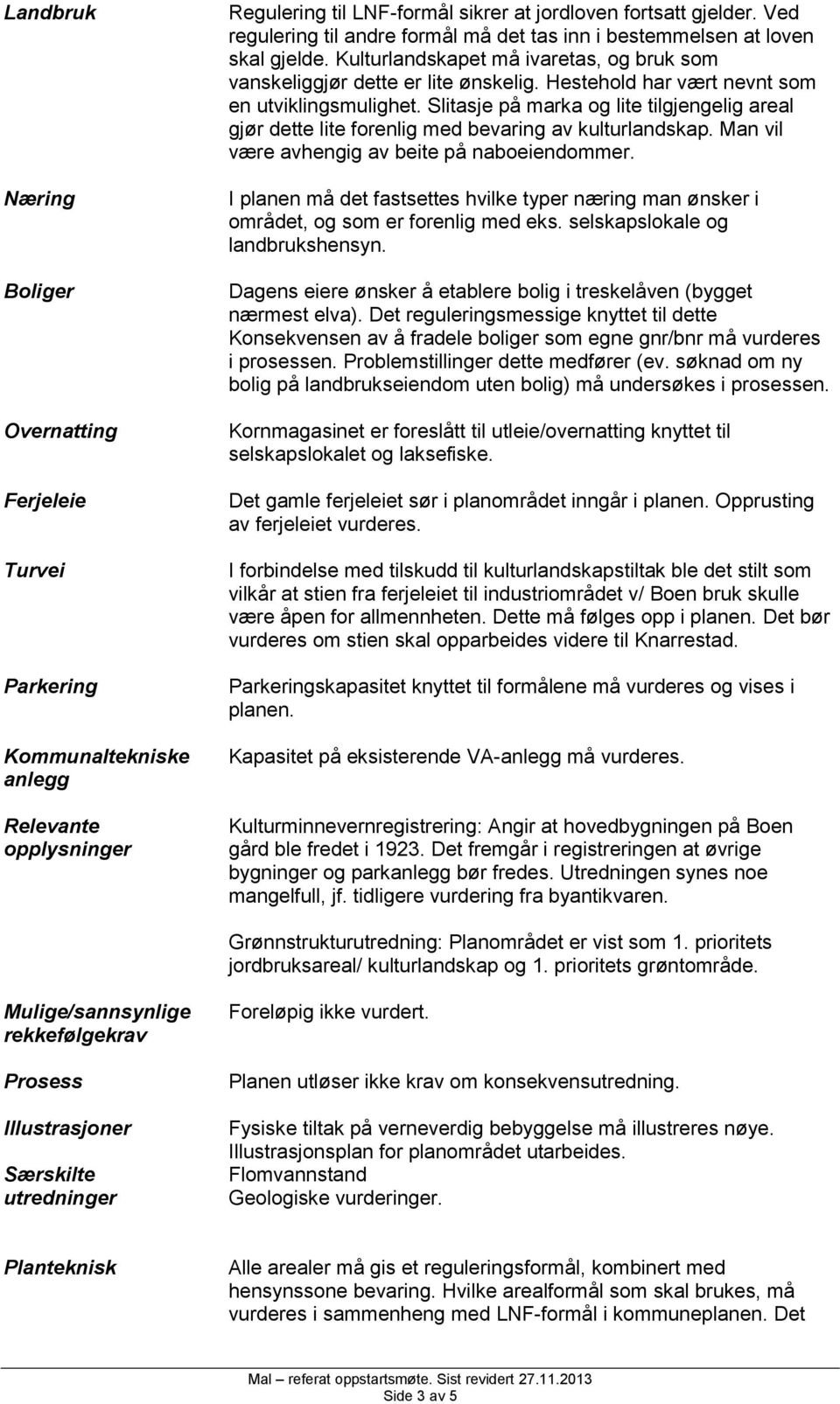 Hestehold har vært nevnt som en utviklingsmulighet. Slitasje på marka og lite tilgjengelig areal gjør dette lite forenlig med bevaring av kulturlandskap.