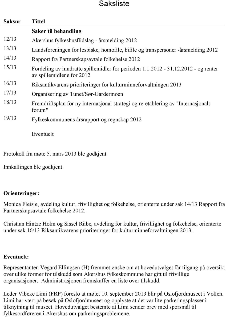 15/13 Fordeling av inndratte spillemidler for perioden 1.1.2012-