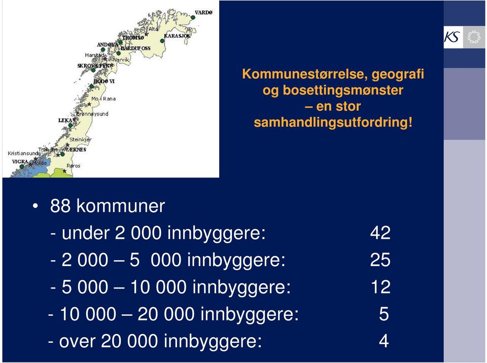 88 kommuner - under 2 000 innbyggere: 42-2 000 5 000