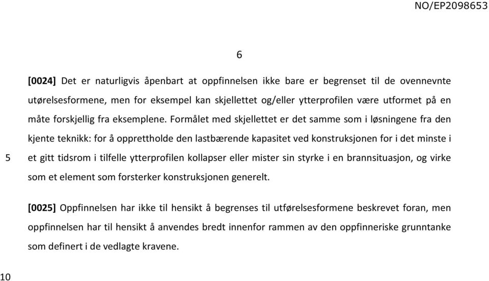 Formålet med skjellettet er det samme som i løsningene fra den kjente teknikk: for å opprettholde den lastbærende kapasitet ved konstruksjonen for i det minste i et gitt tidsrom i tilfelle