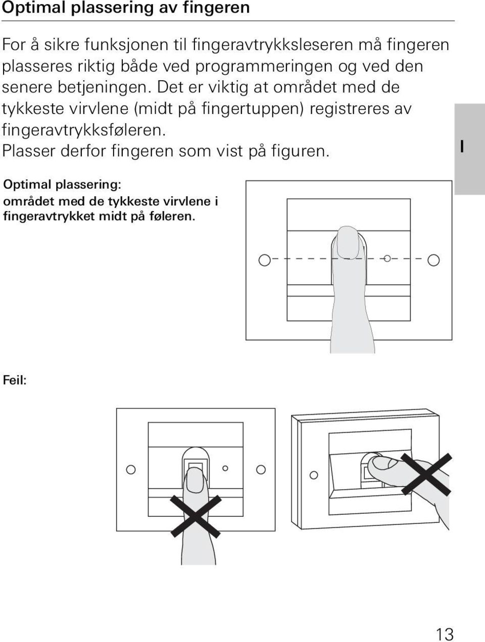 Det er viktig at området med de tykkeste virvlene (midt på fingertuppen) registreres av