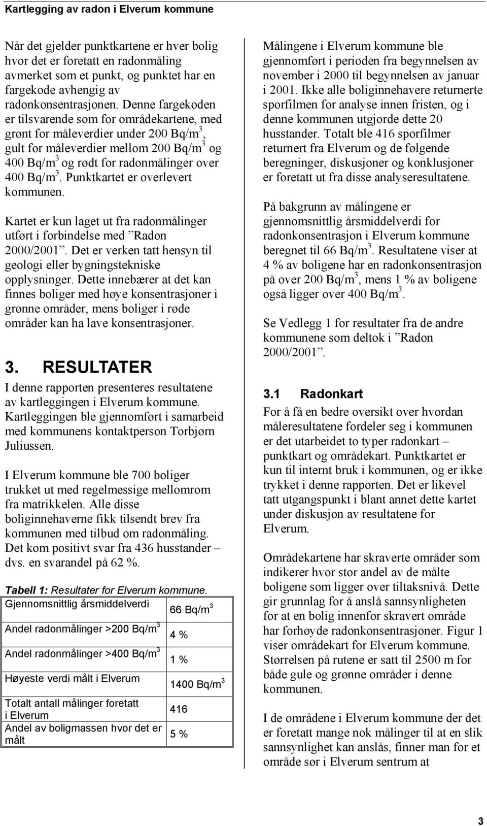 Punktkartet er overlevert kommunen. Kartet er kun laget ut fra radonmålinger utført i forbindelse med Radon 2000/2001. Det er verken tatt hensyn til geologi eller bygningstekniske opplysninger.