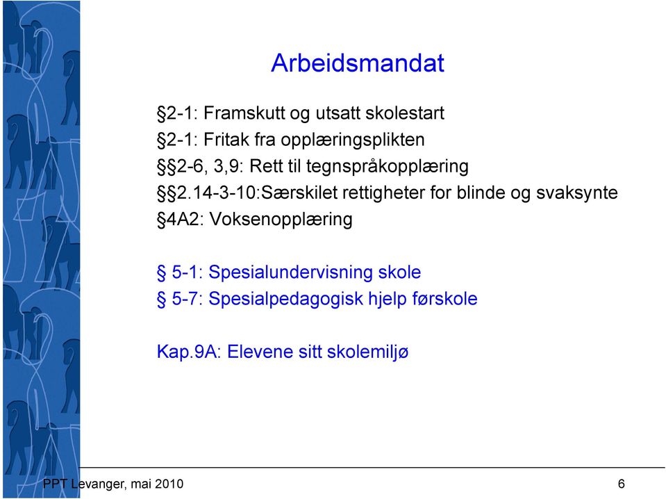 14-3-10:Særskilet rettigheter for blinde og svaksynte 4A2: Voksenopplæring 5-1: