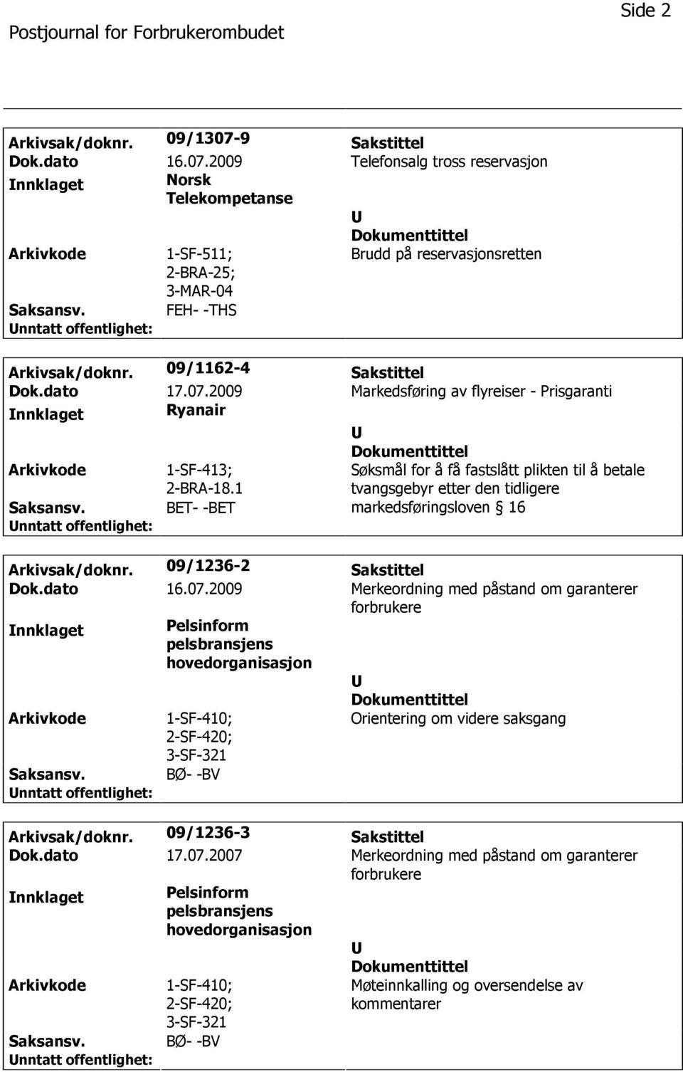 1 Søksmål for å få fastslått plikten til å betale tvangsgebyr etter den tidligere BET- -BET markedsføringsloven 16 Arkivsak/doknr. 09/1236-2 Sakstittel Dok.dato 16.07.