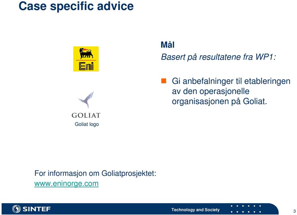 operasjonelle organisasjonen på Goliat.