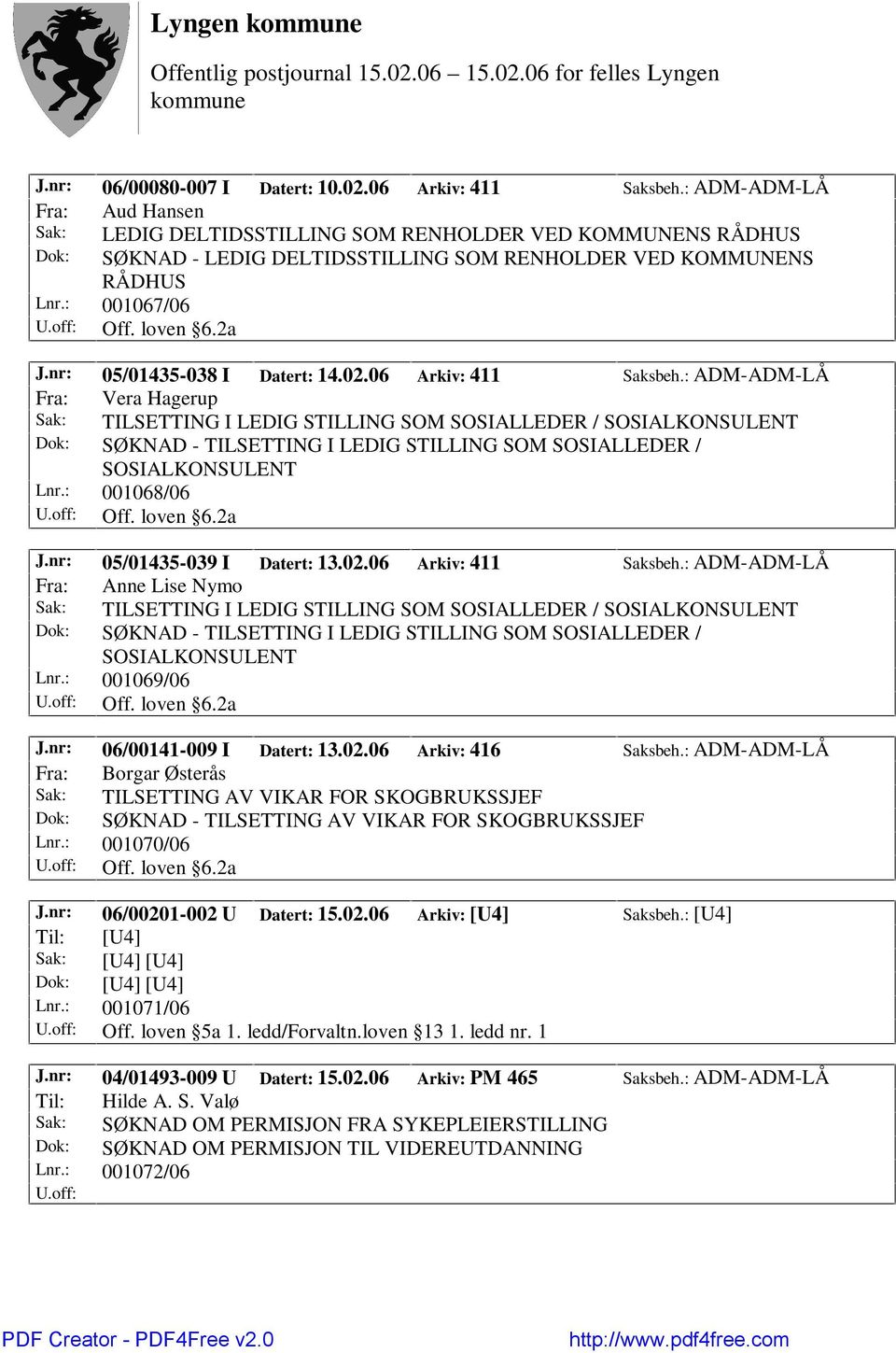 nr: 05/01435-038 I Datert: 14.02.06 Arkiv: 411 Saksbeh.