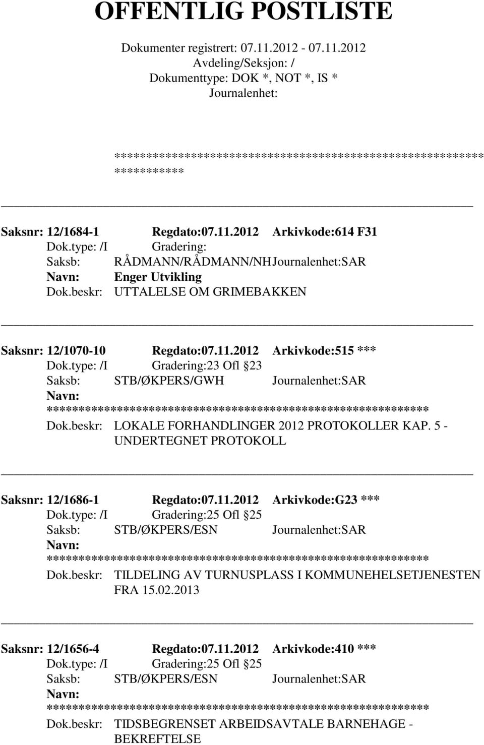 beskr: LOKALE FORHANDLINGER 2012 PROTOKOLLER KAP. 5 - UNDERTEGNET PROTOKOLL Saksnr: 12/1686-1 Regdato:07.11.