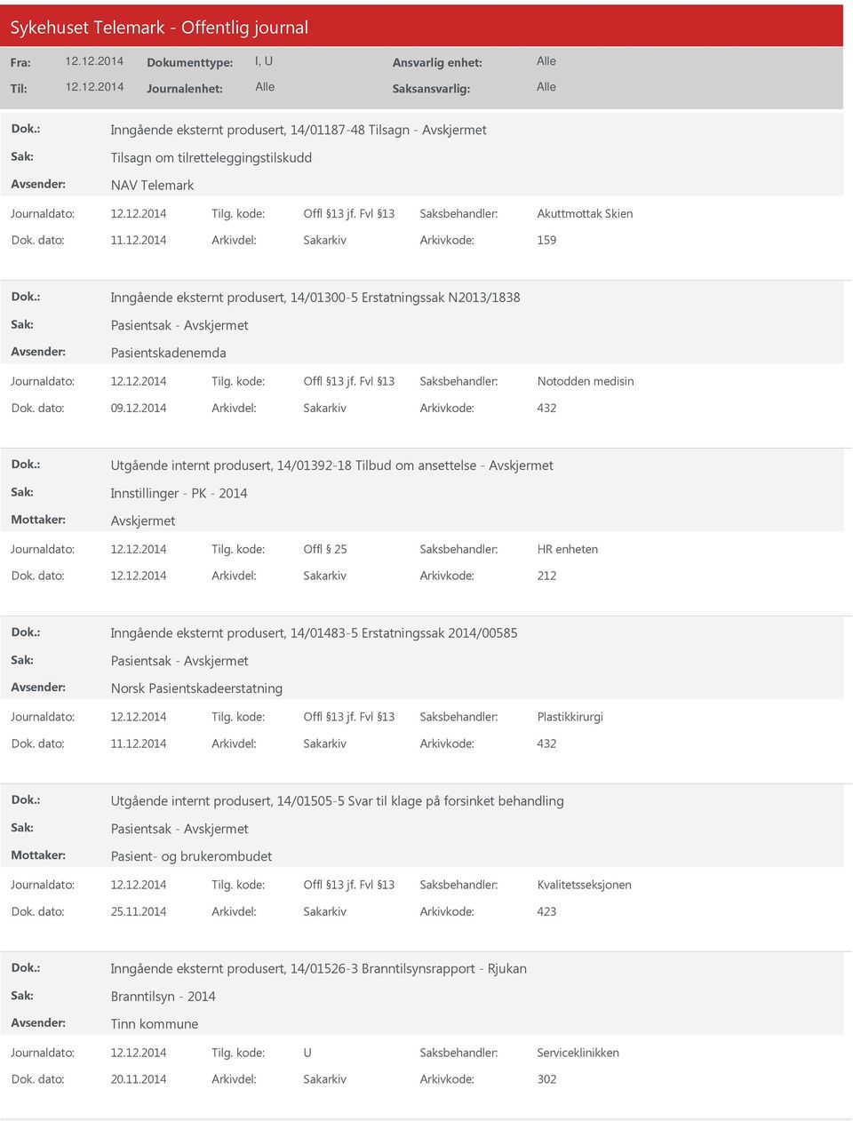 dato: Arkivdel: Sakarkiv Arkivkode: 212 Inngående eksternt produsert, 14/01483-5 Erstatningssak 2014/00585 Pasientsak - Norsk Pasientskadeerstatning Plastikkirurgi tgående internt produsert,