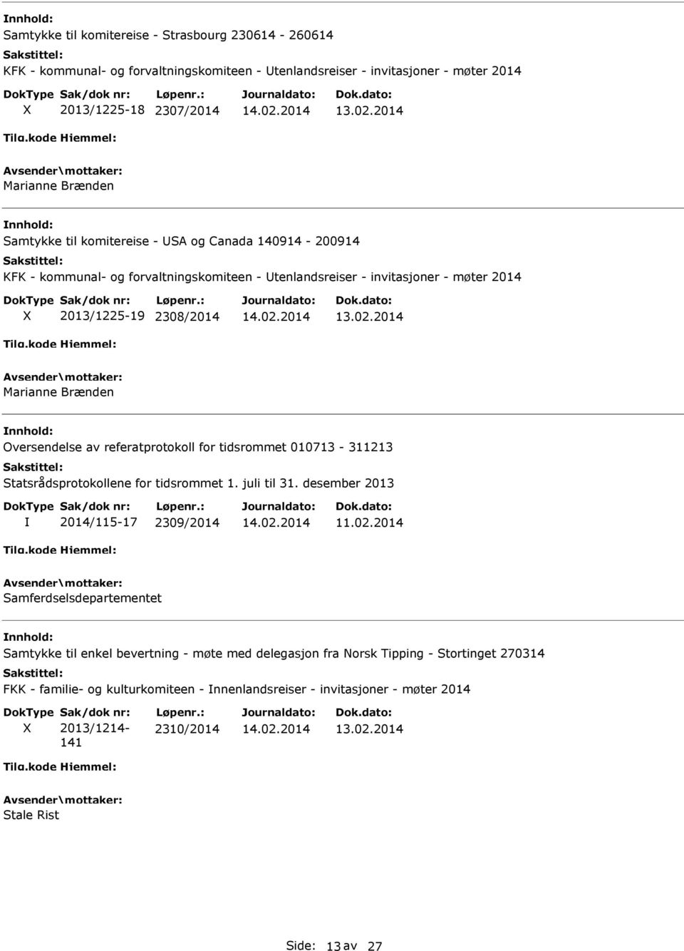 referatprotokoll for tidsrommet 010713-311213 Statsrådsprotokollene for tidsrommet 1. juli til 31. desember 2013 2014/115-17 2309/2014 11.02.