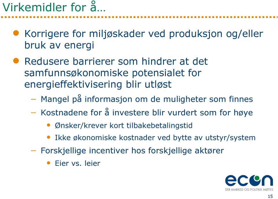 muligheter som finnes Kostnadene for å investere blir vurdert som for høye Ønsker/krever kort