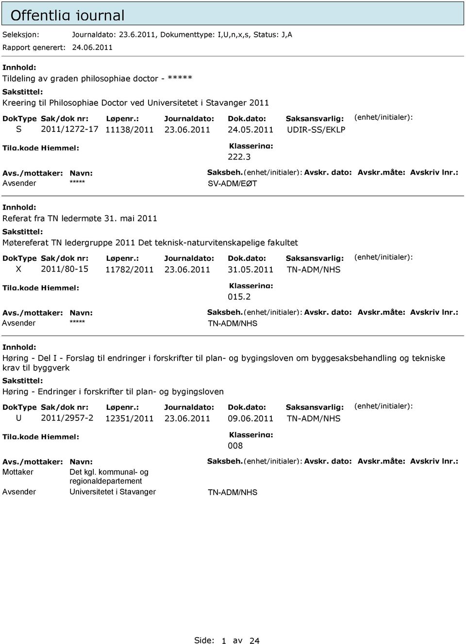 3 ***** V-ADM/EØT Referat fra TN ledermøte 31. mai 2011 Møtereferat TN ledergruppe 2011 Det teknisk-naturvitenskapelige fakultet X 2011/80-15 11782/2011 31.05.2011 TN-ADM/NH 015.