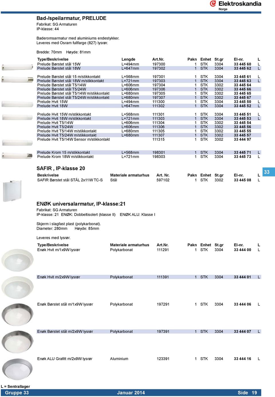 L Prelude Børstet stål 15W L=494mm 197300 1 STK 3304 33 445 60 L Prelude Børstet stål 18W L=647mm 197302 1 STK 3304 33 445 62 L Prelude Børstet stål 15 m/stikkontakt L=568mm 197301 1 STK 3304 33 445