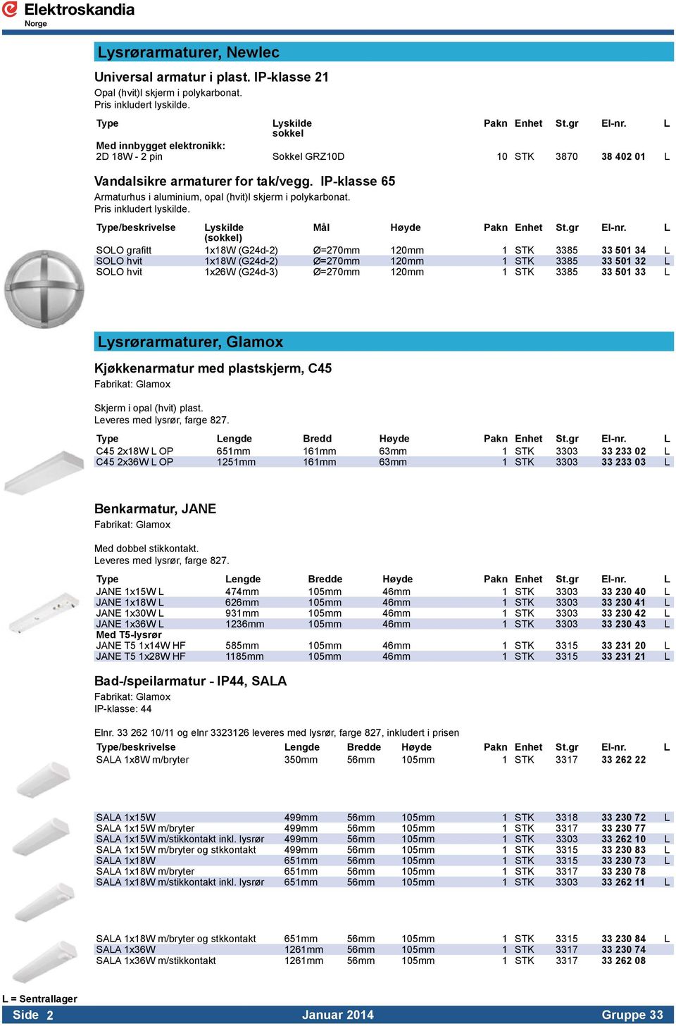 Pris inkludert lyskilde. Type/beskrivelse Lyskilde Mål Høyde Pakn Enhet St.gr El-nr.