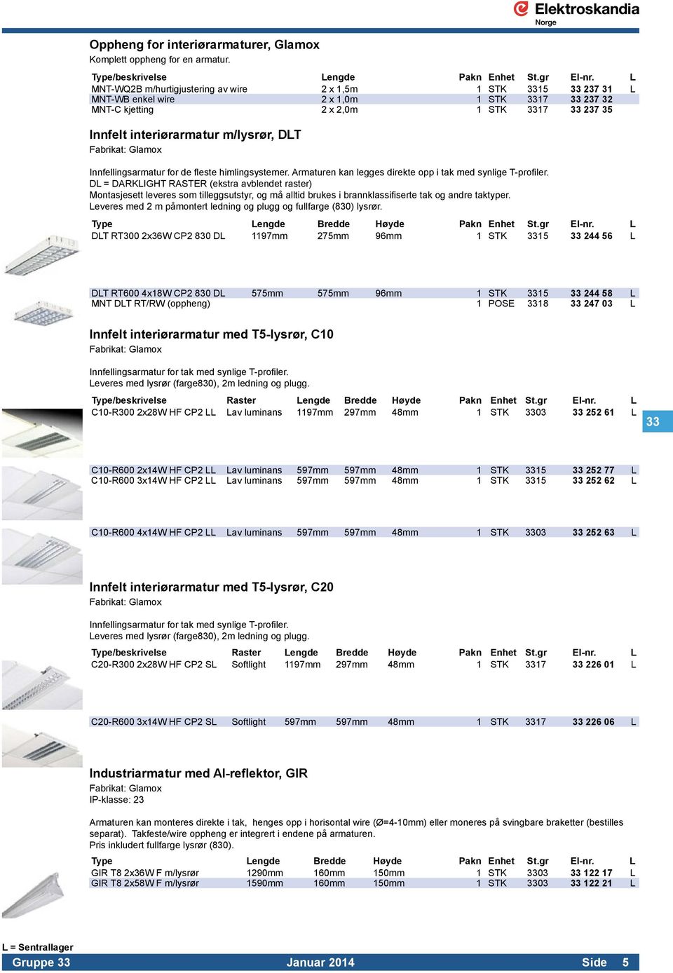 Innfellingsarmatur for de fleste himlingsystemer. Armaturen kan legges direkte opp i tak med synlige T-profiler.