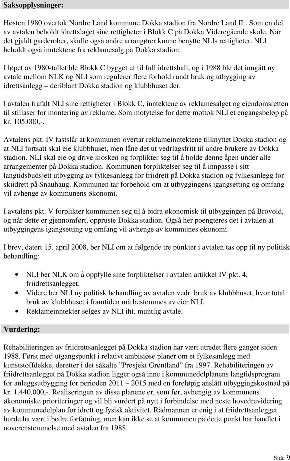 I løpet av 1980-tallet ble Blokk C bygget ut til full idrettshall, og i 1988 ble det inngått ny avtale mellom NLK og NLI som regulerer flere forhold rundt bruk og utbygging av idrettsanlegg deriblant