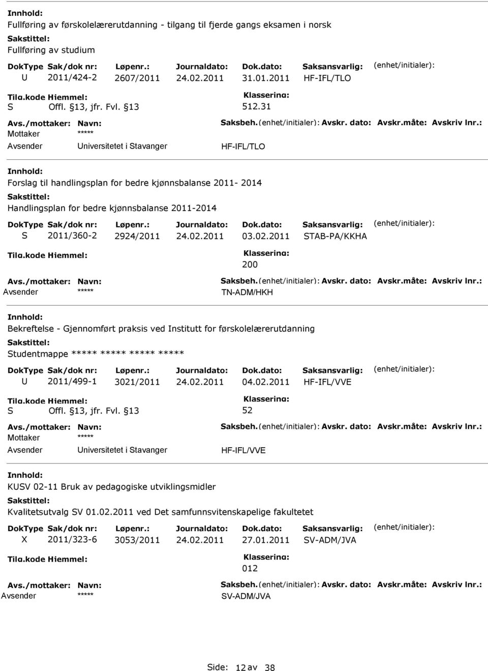 2011 TAB-A/KKHA 200 TN-ADM/HKH Bekreftelse - Gjennomført praksis ved nstitutt for førskolelærerutdanning tudentmappe 2011/499-1 3021