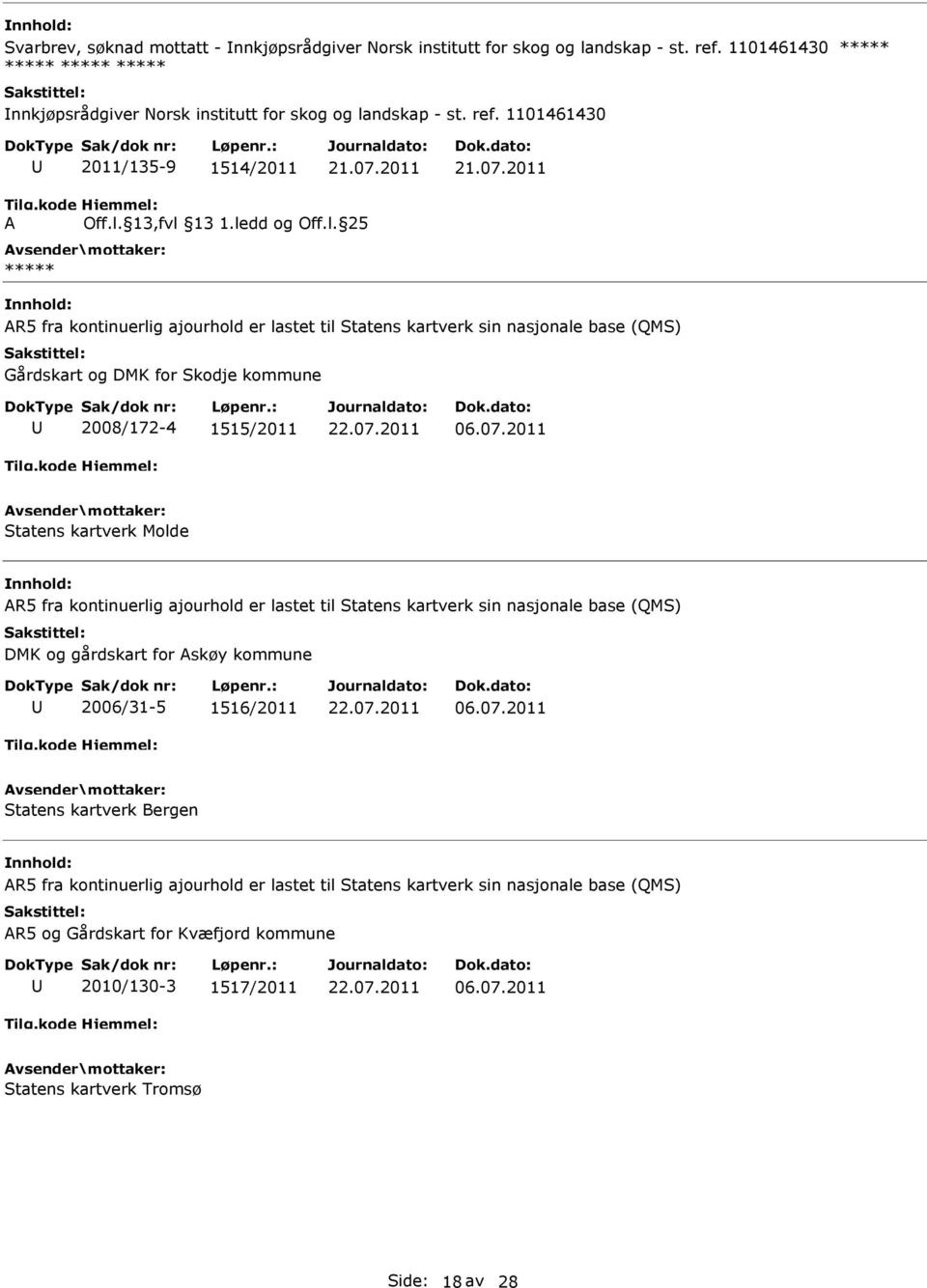 ledd og Off.l. 25 ***** Gårdskart og DMK for Skodje kommune 2008/172-4 1515/2011 06.07.