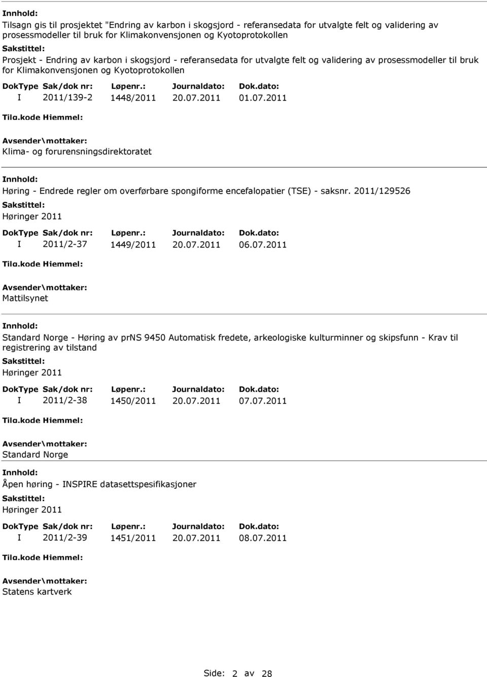 2011 Klima- og forurensningsdirektoratet Høring - Endrede regler om overførbare spongiforme encefalopatier (TSE) - saksnr. 2011/129526 Høringer 2011 2011/2-37 1449/2011 06.07.