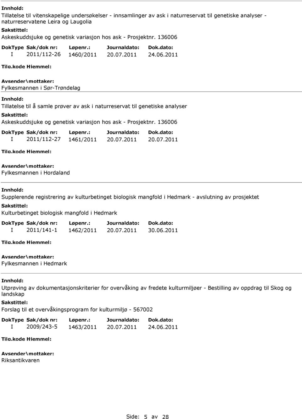 136006 2011/112-27 1461/2011 Fylkesmannen i Hordaland Supplerende registrering av kulturbetinget biologisk mangfold i Hedmark - avslutning av prosjektet Kulturbetinget biologisk mangfold i Hedmark