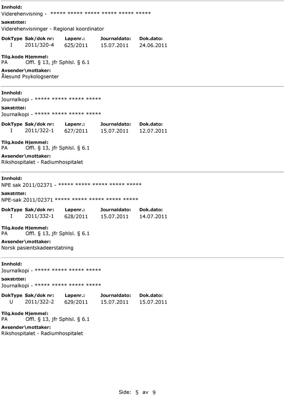 2011 2011/322-1 627/2011 Rikshospitalet - Radiumhospitalet NPE sak 2011/02371 - ***** ***** *****